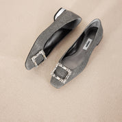 Glitter Crystal Square Buckle Low Heel Flats