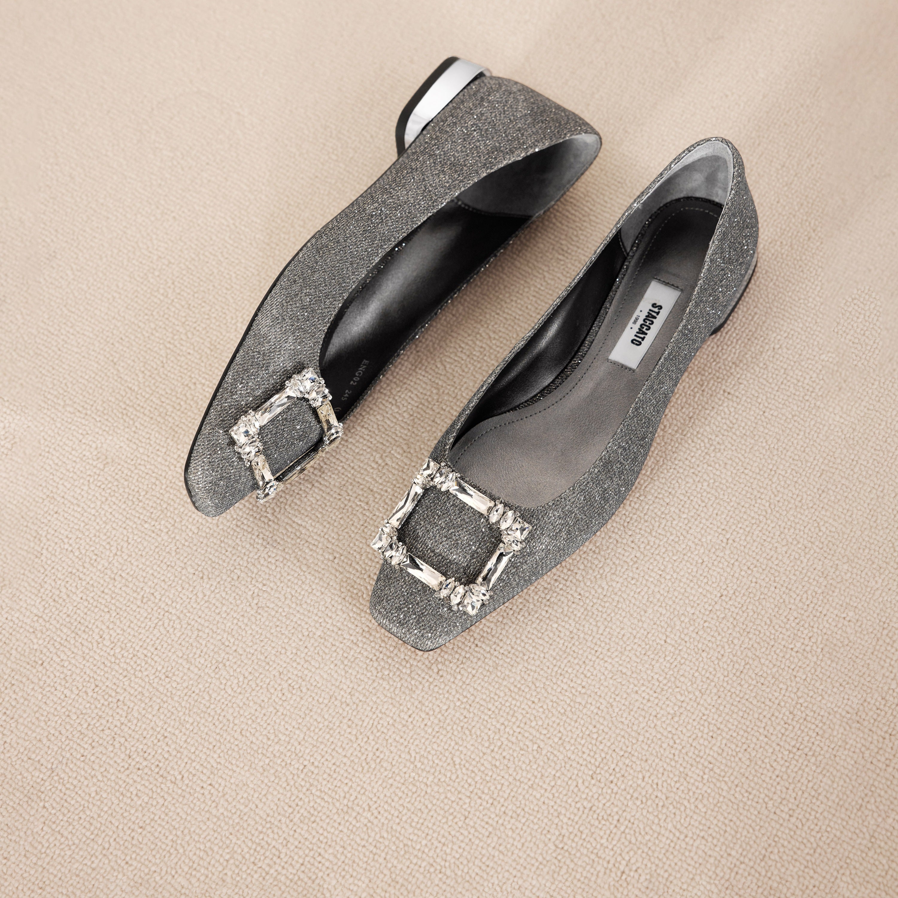 Glitter Crystal Square Buckle Low Heel Flats