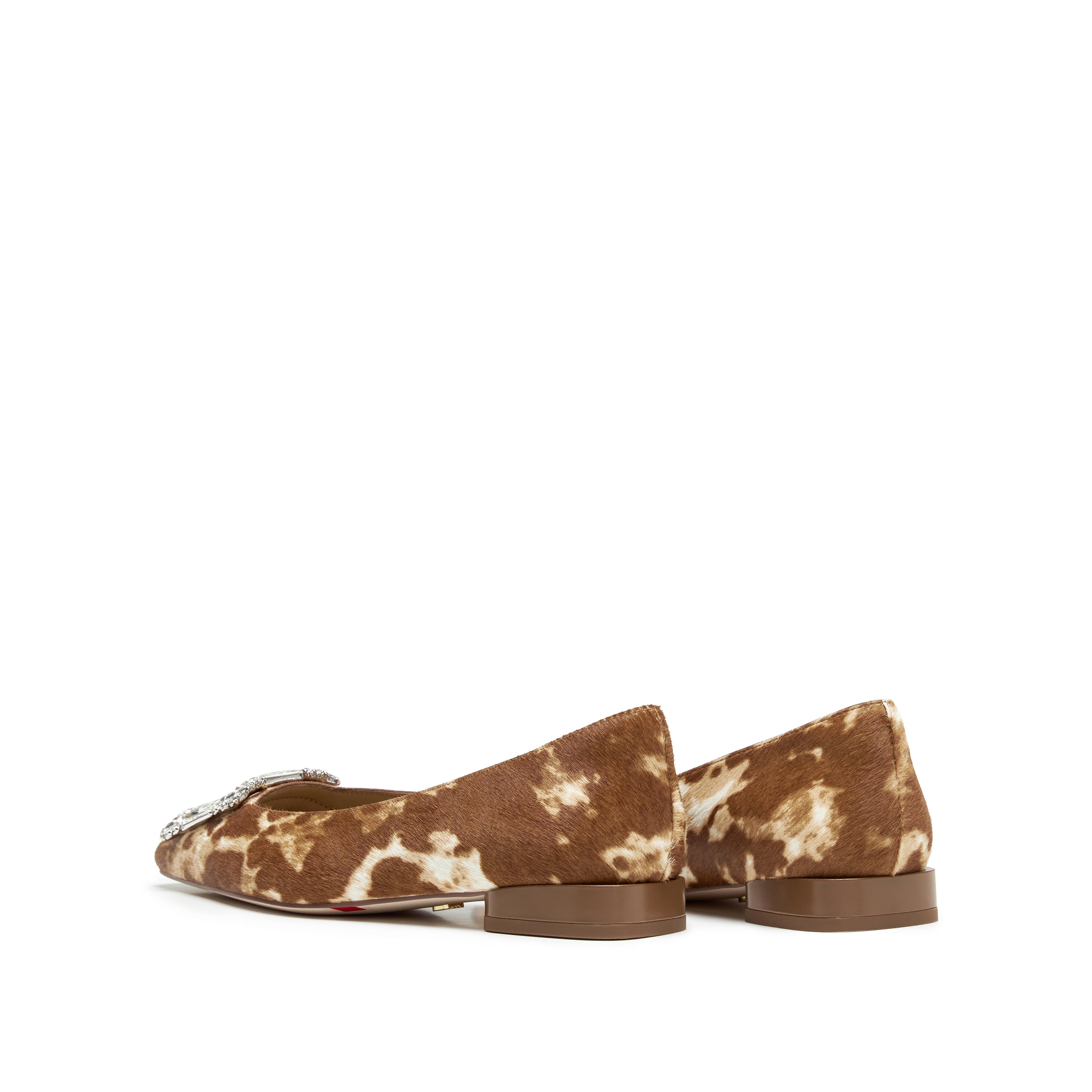 Calf Hair Print Crystal Buckle Low Heel Flats