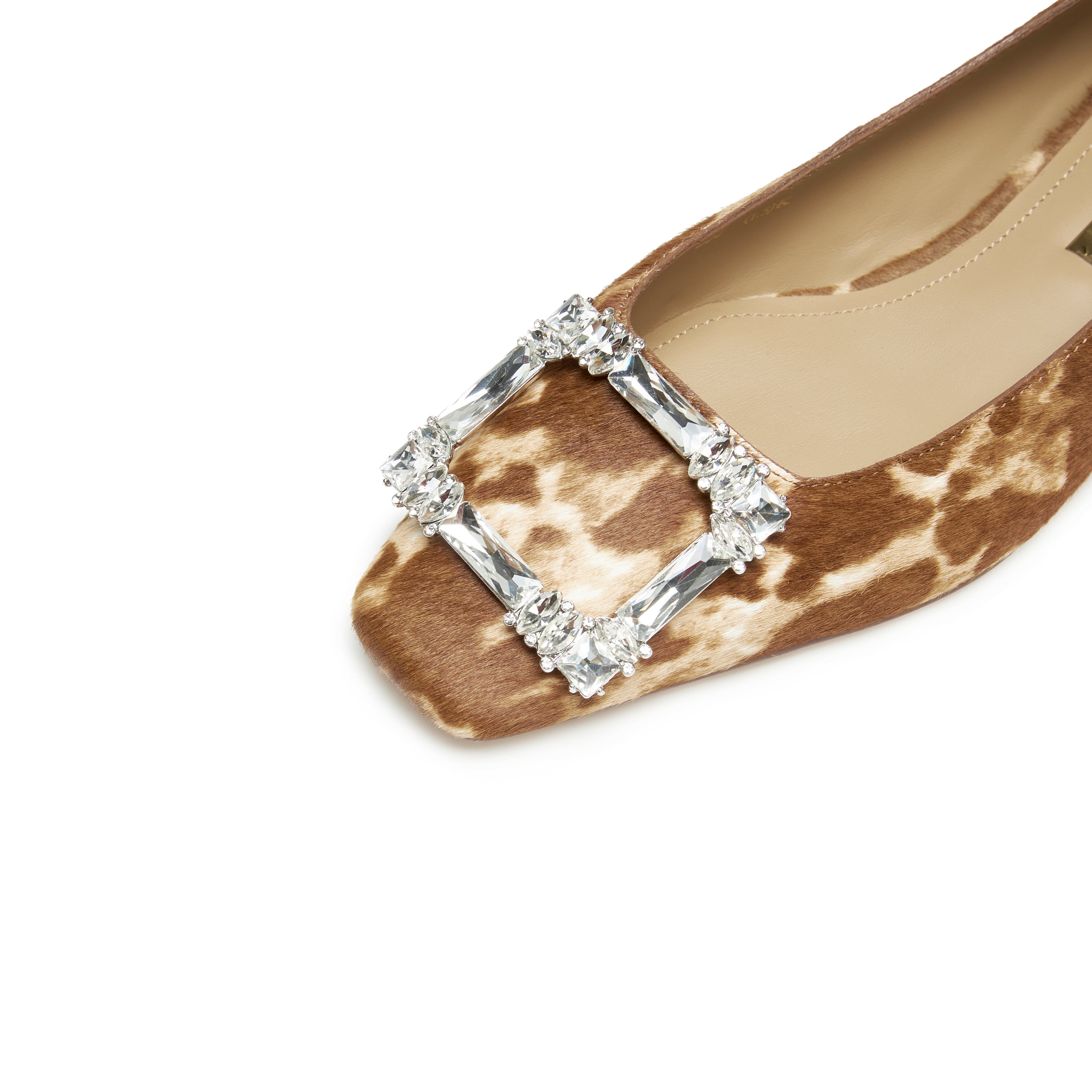 Calf Hair Print Crystal Buckle Low Heel Flats