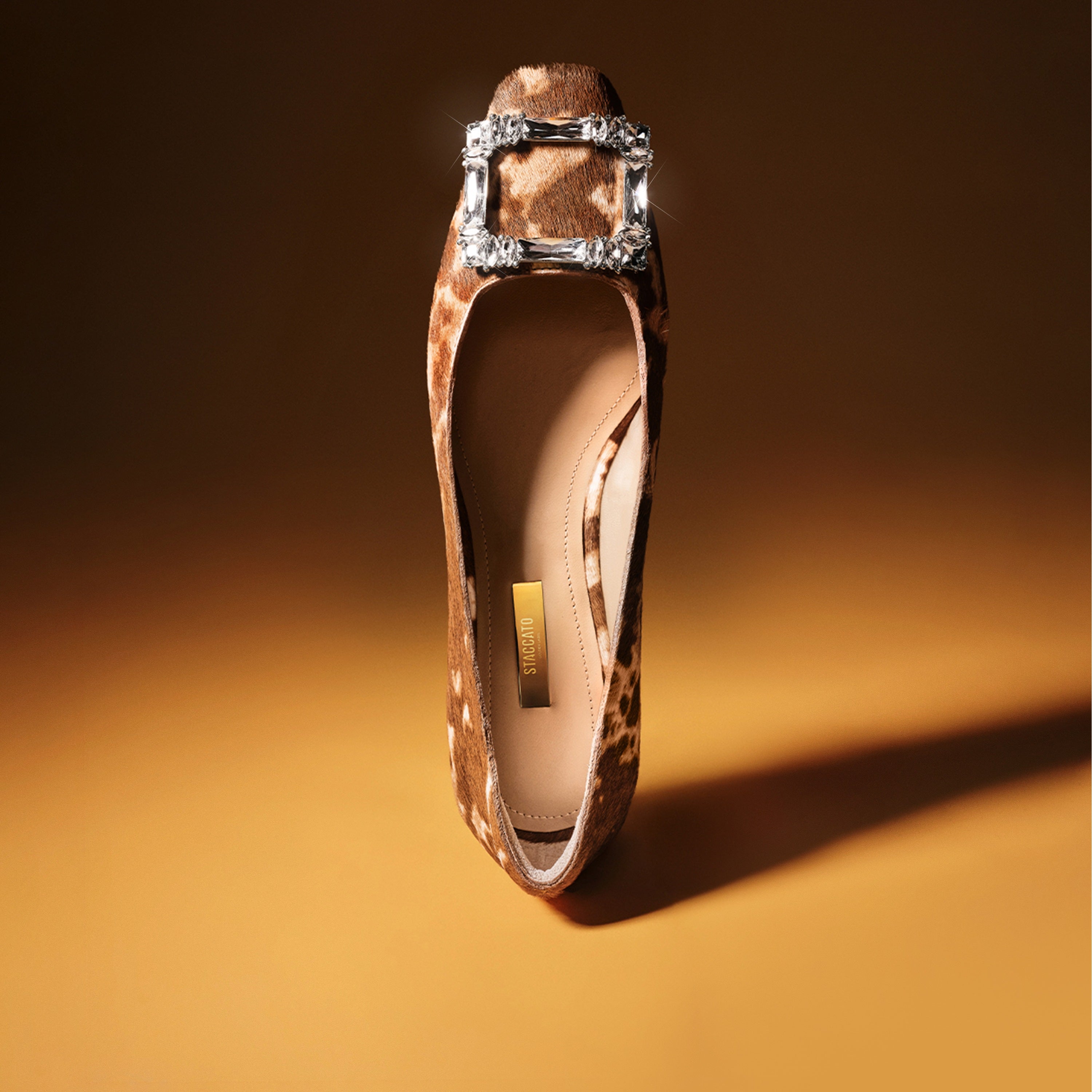 Calf Hair Print Crystal Buckle Low Heel Flats