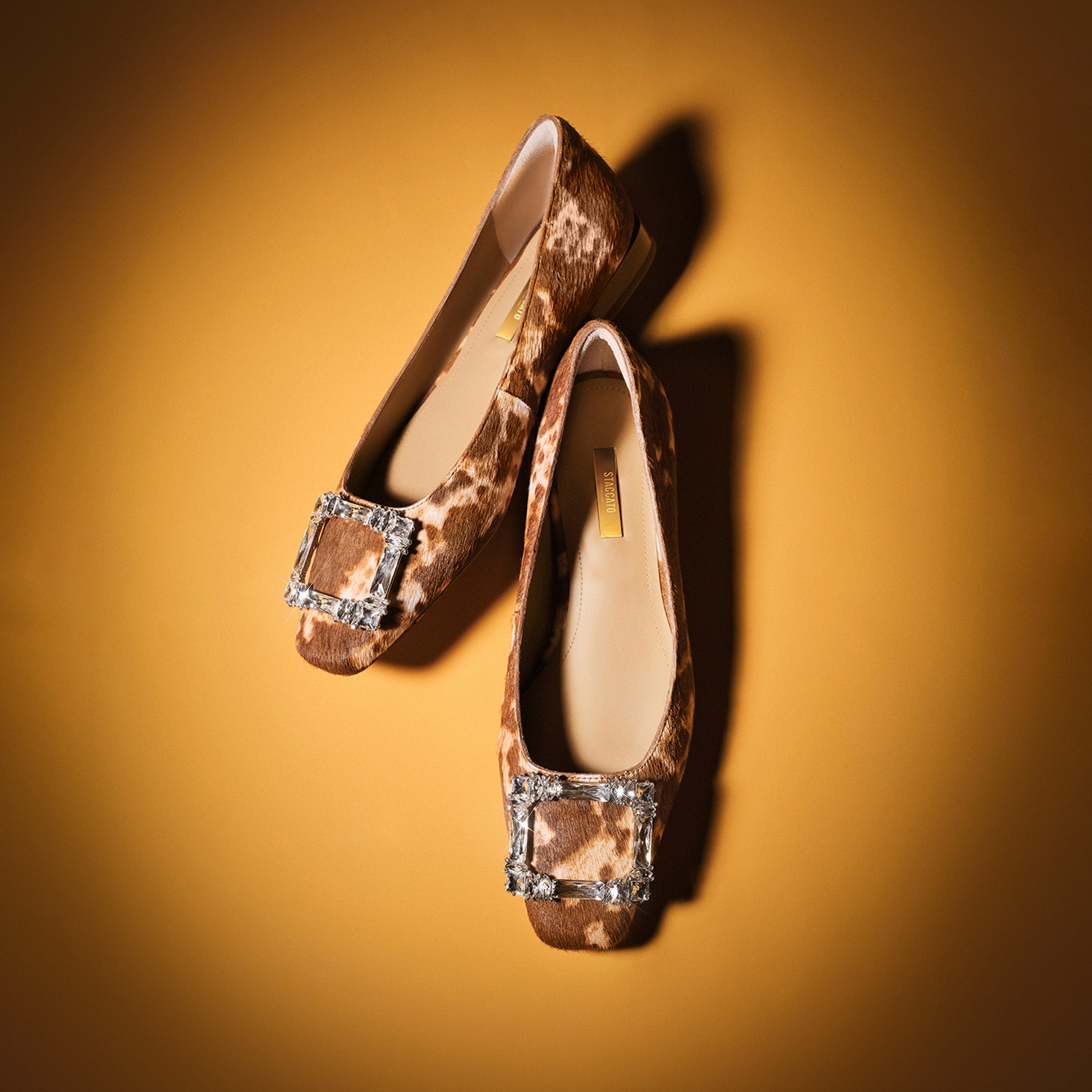 Calf Hair Print Crystal Buckle Low Heel Flats