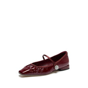 Red Burgundy Patent Ruched Mary Jane Flats