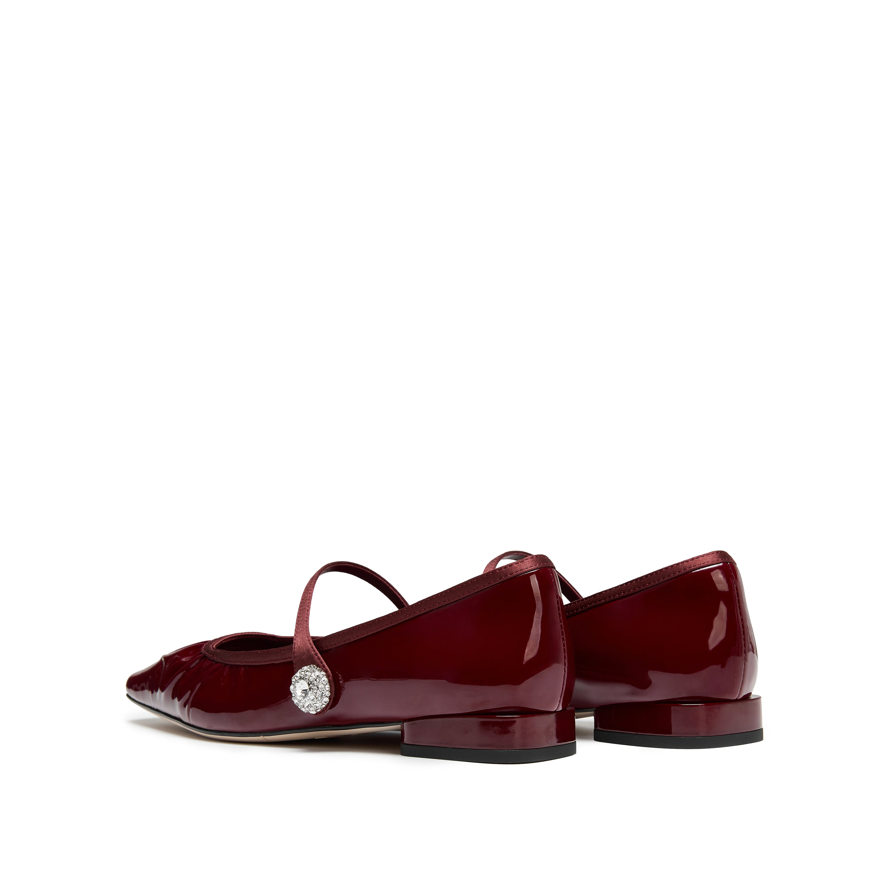 Red Burgundy Patent Ruched Mary Jane Flats