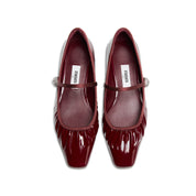 Red Burgundy Patent Ruched Mary Jane Flats