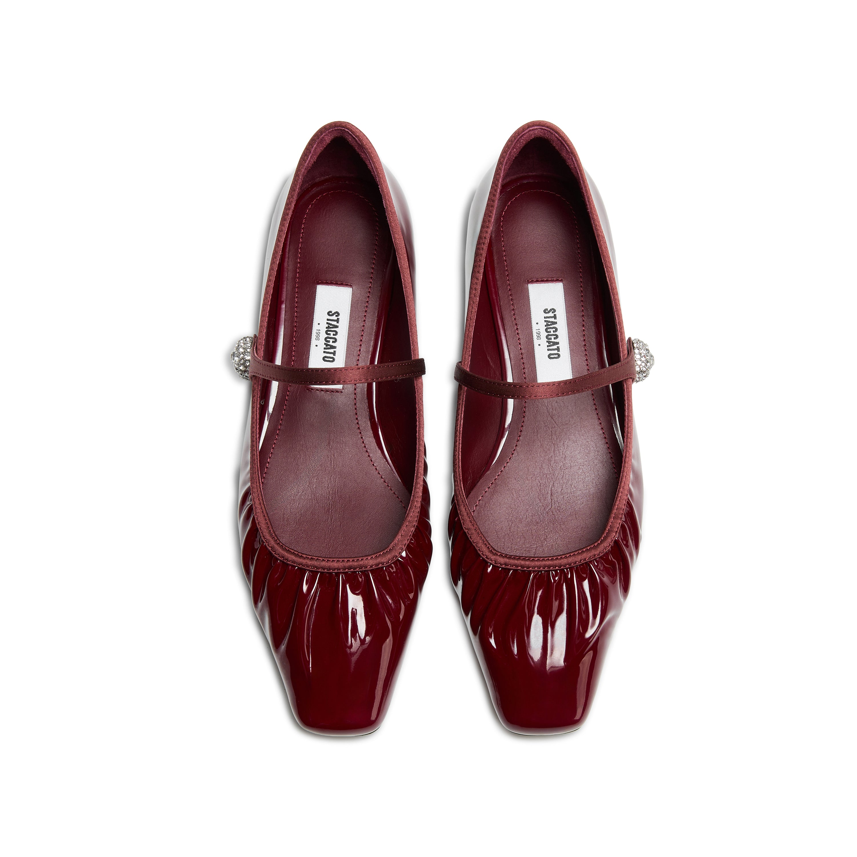 Red Burgundy Patent Ruched Mary Jane Flats