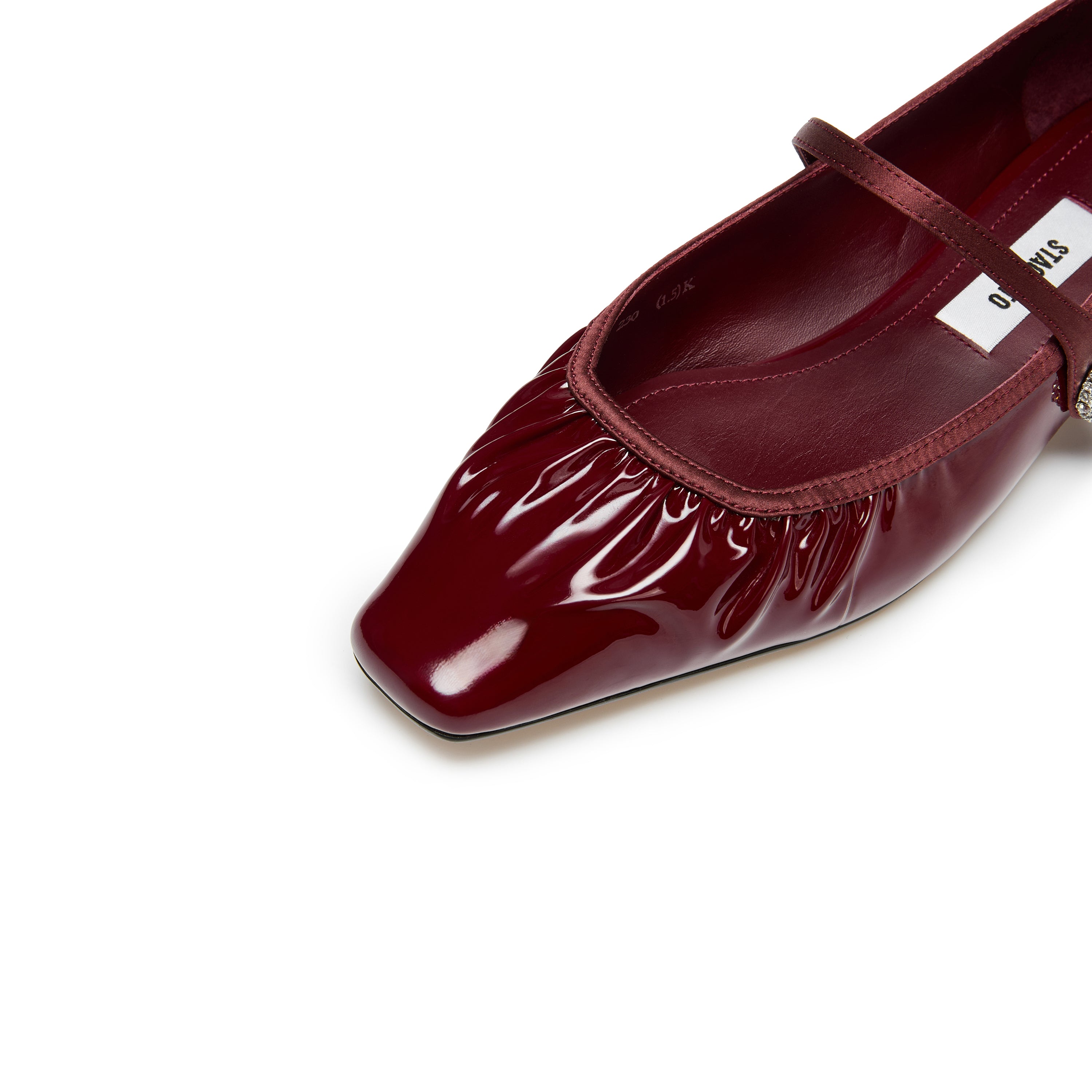 Red Burgundy Patent Ruched Mary Jane Flats