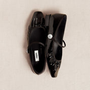 Red Burgundy Patent Ruched Mary Jane Flats