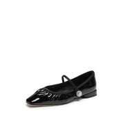 Black Burgundy Patent Ruched Mary Jane Flats