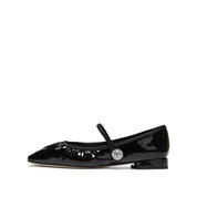 Black Burgundy Patent Ruched Mary Jane Flats