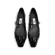 Black Burgundy Patent Ruched Mary Jane Flats