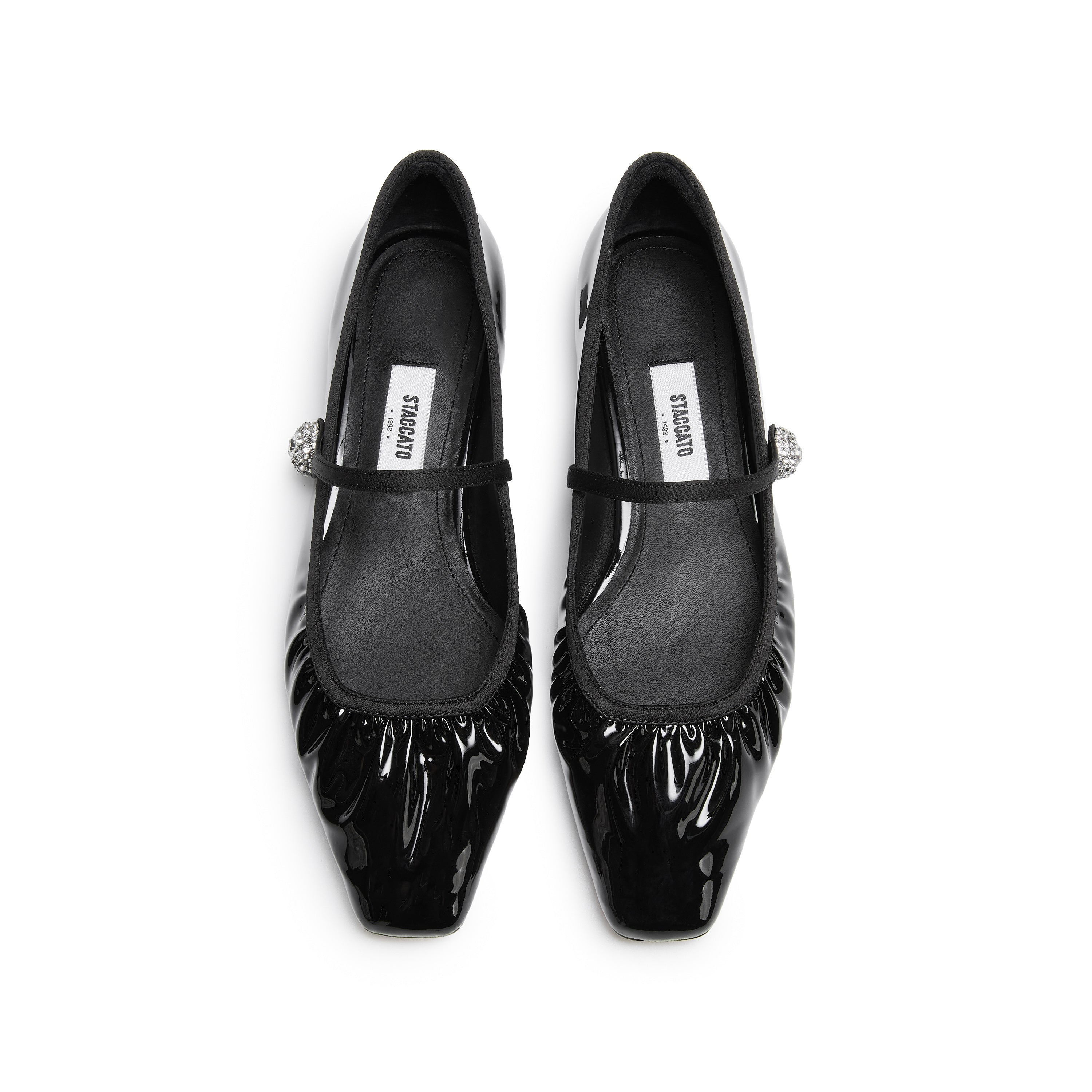 Black Burgundy Patent Ruched Mary Jane Flats