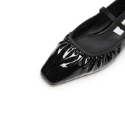 Black Burgundy Patent Ruched Mary Jane Flats