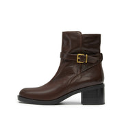 STACCATO Brown Leather Buckled Block-Heel Ankle Boots