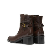 STACCATO Brown Leather Buckled Block-Heel Ankle Boots
