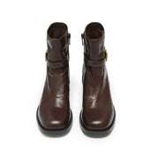 STACCATO Brown Leather Buckled Block-Heel Ankle Boots