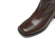 STACCATO Brown Leather Buckled Block-Heel Ankle Boots