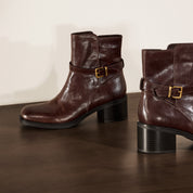 STACCATO Brown Leather Buckled Block-Heel Ankle Boots