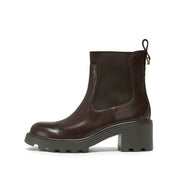 Brown Chunky Block-Heel Chelsea Boots with Brass Hardware