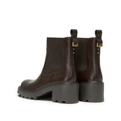 Brown Chunky Block-Heel Chelsea Boots with Brass Hardware