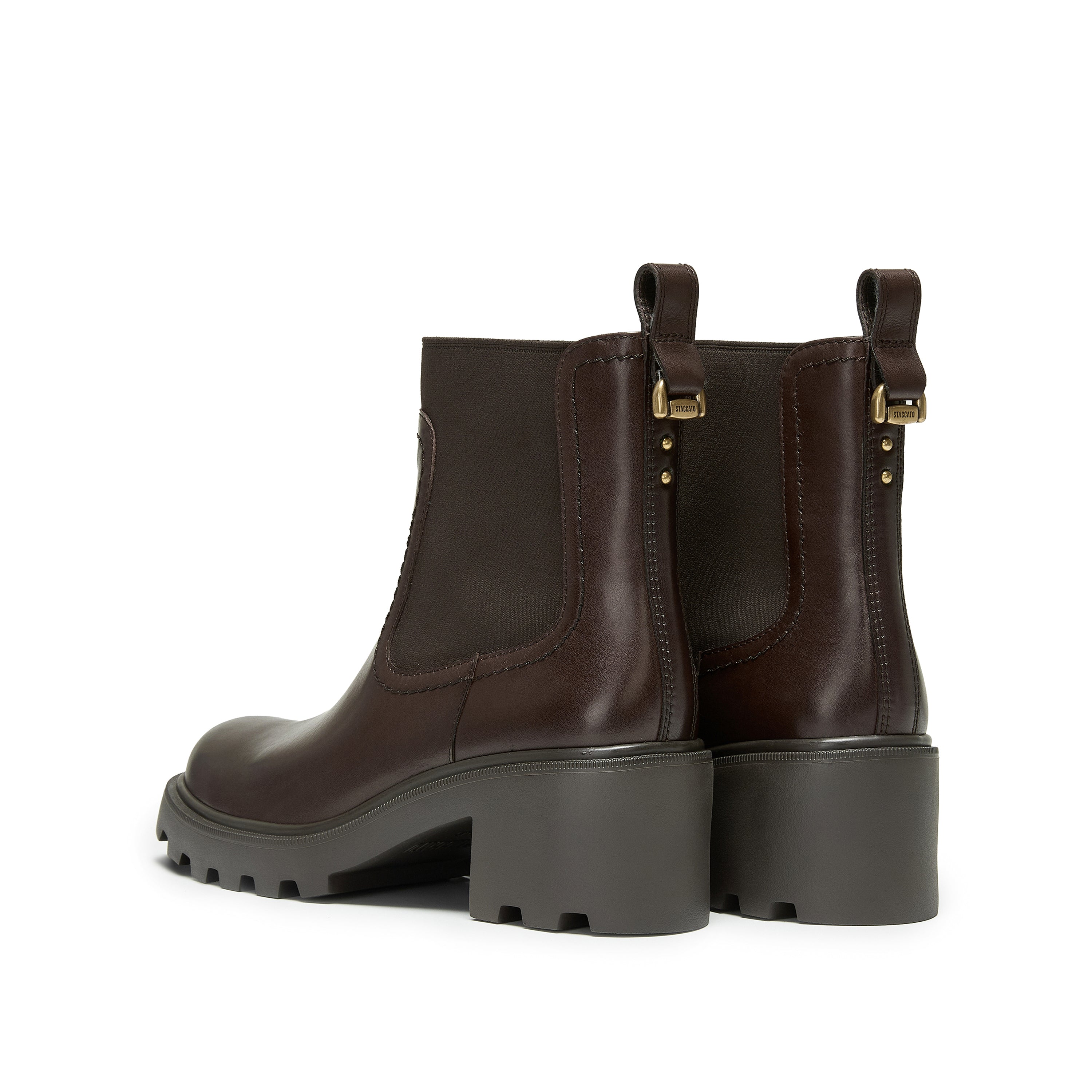 Brown Chunky Block-Heel Chelsea Boots with Brass Hardware