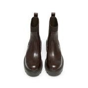 Brown Chunky Block-Heel Chelsea Boots with Brass Hardware