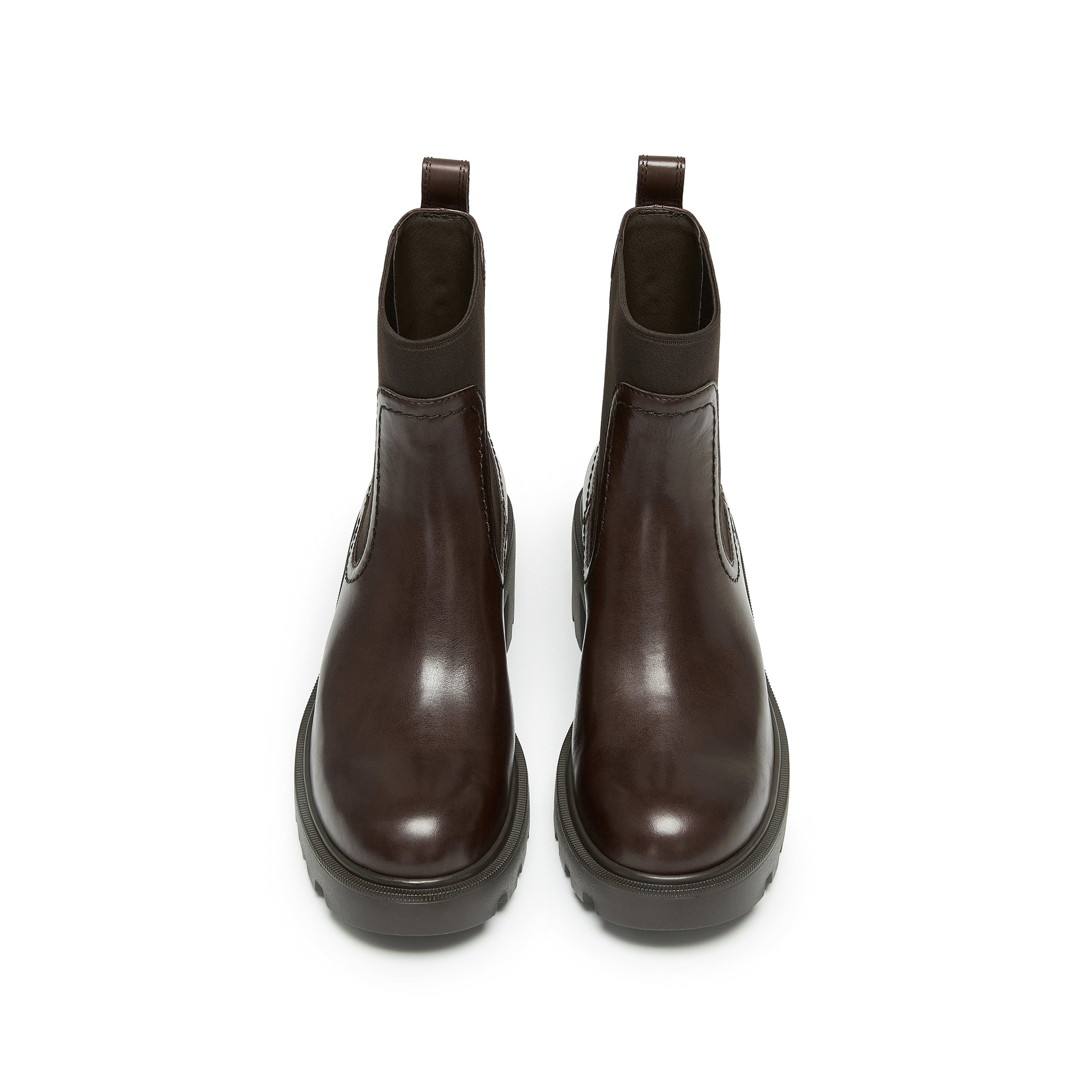 Brown Chunky Block-Heel Chelsea Boots with Brass Hardware