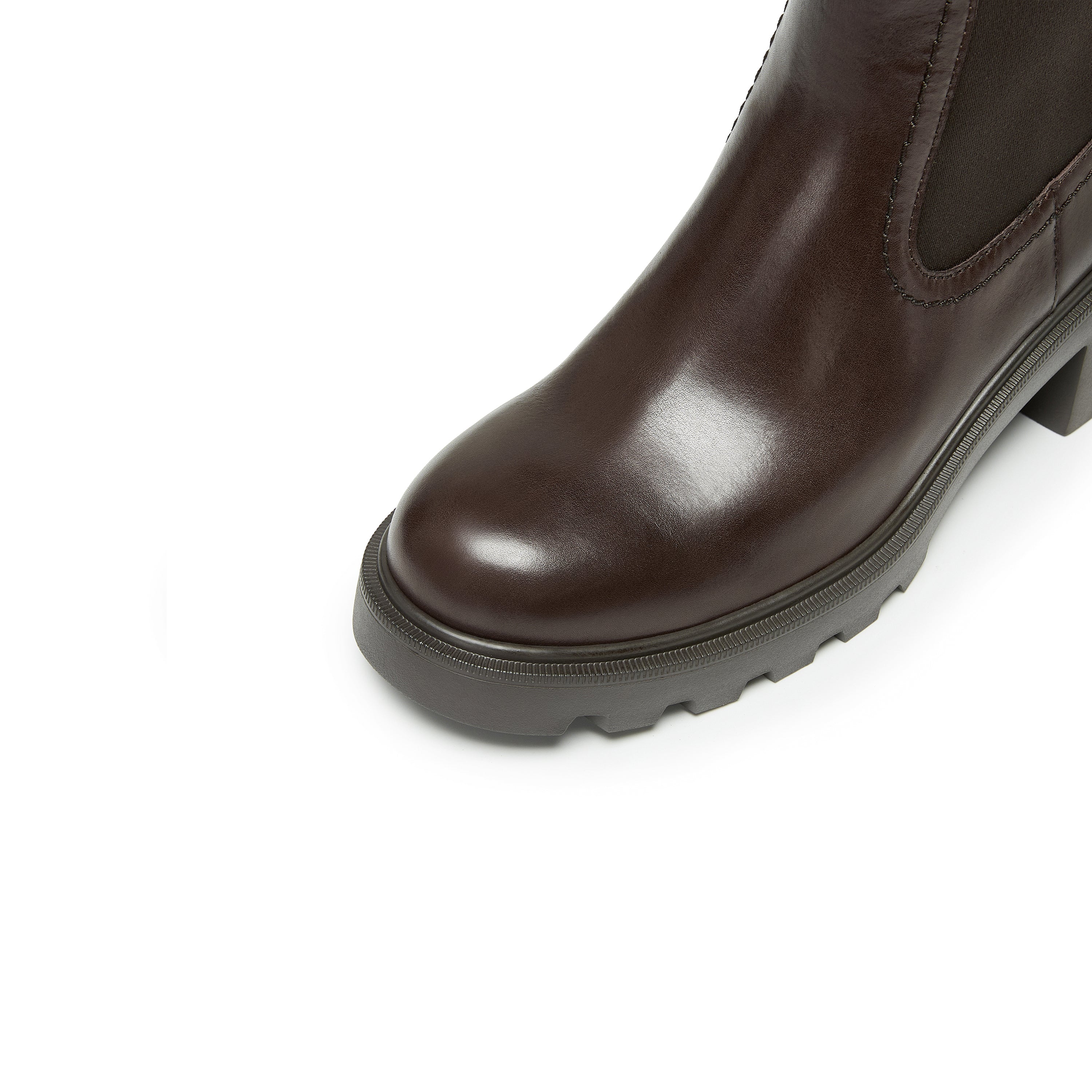 Brown Chunky Block-Heel Chelsea Boots with Brass Hardware