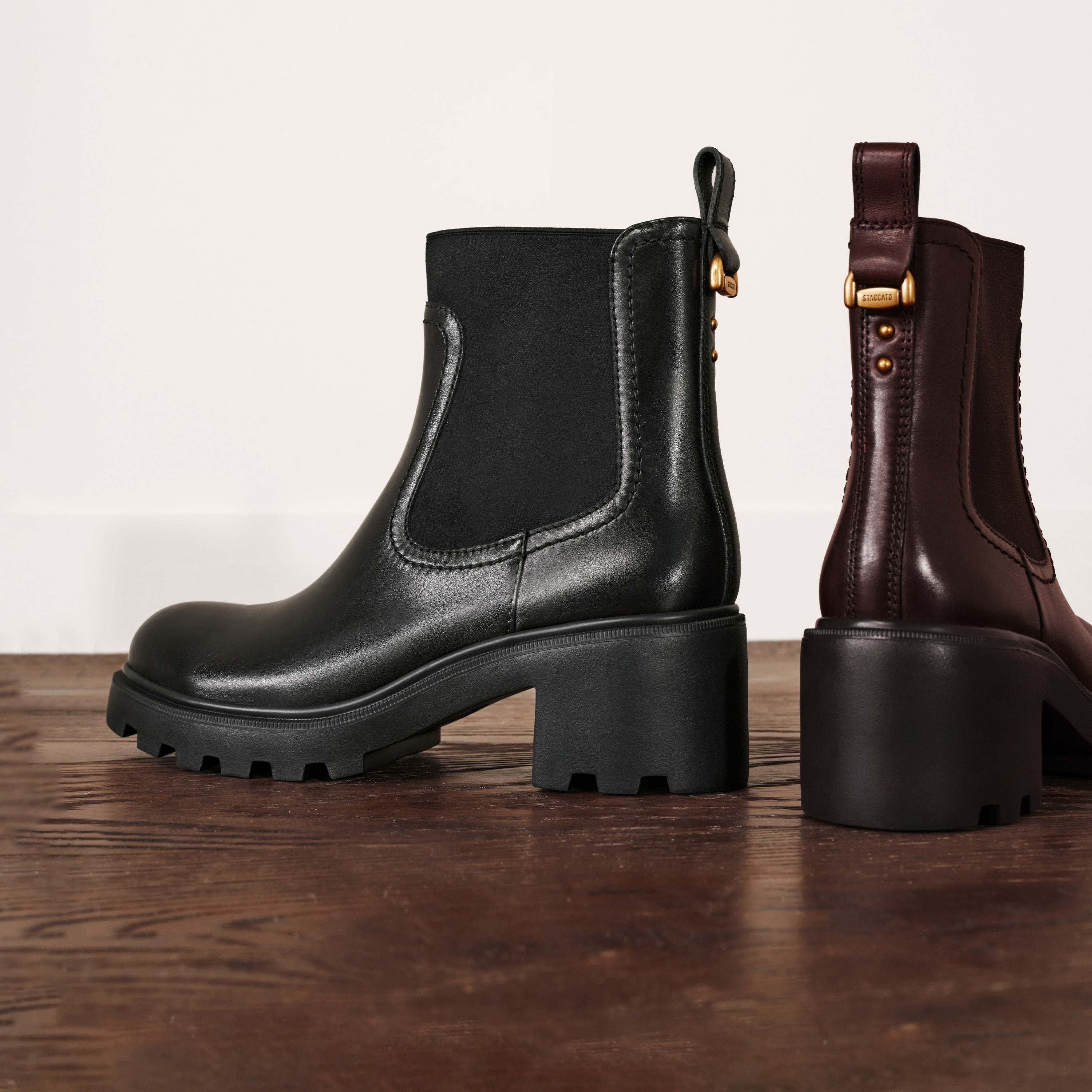 Brown Chunky Block-Heel Chelsea Boots with Brass Hardware
