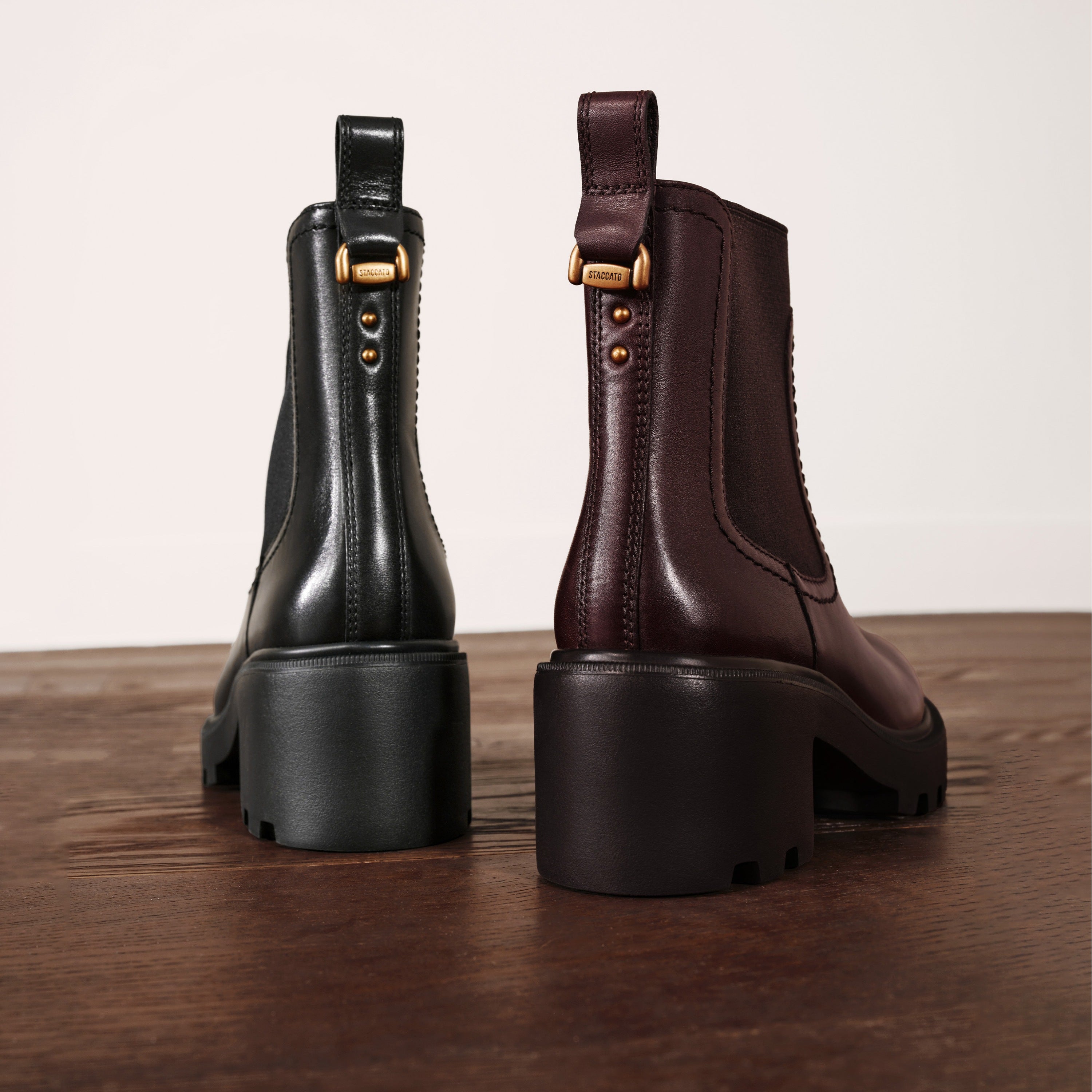 Brown Chunky Block-Heel Chelsea Boots with Brass Hardware