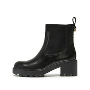 Black Chunky Block-Heel Chelsea Boots with Brass Hardware