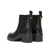 Black Chunky Block-Heel Chelsea Boots with Brass Hardware