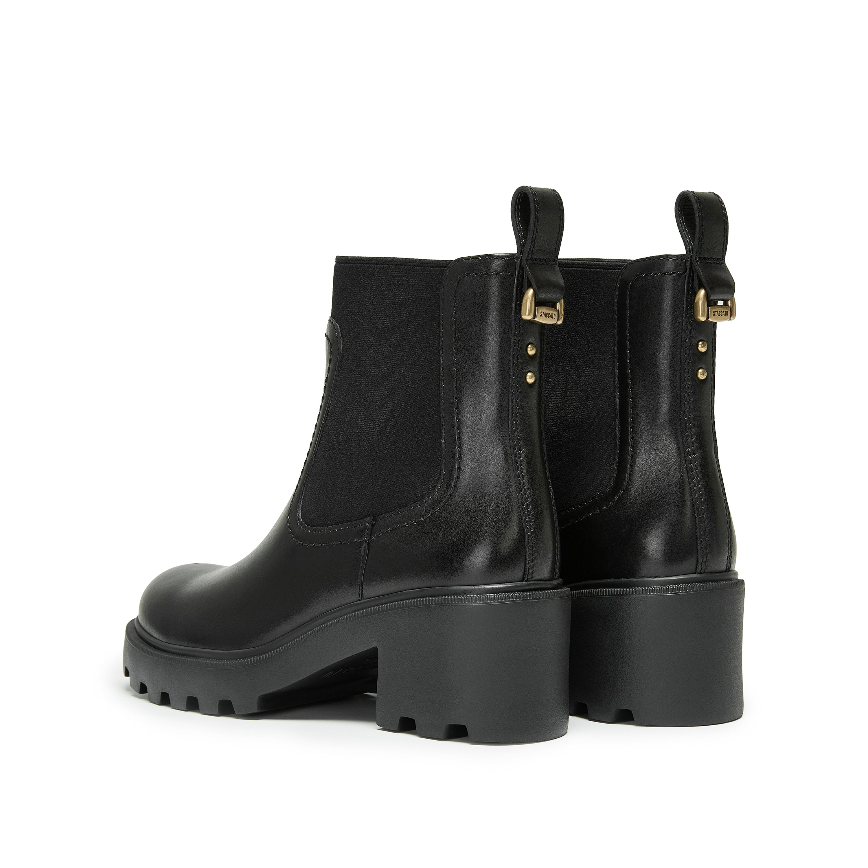 Black Chunky Block-Heel Chelsea Boots with Brass Hardware