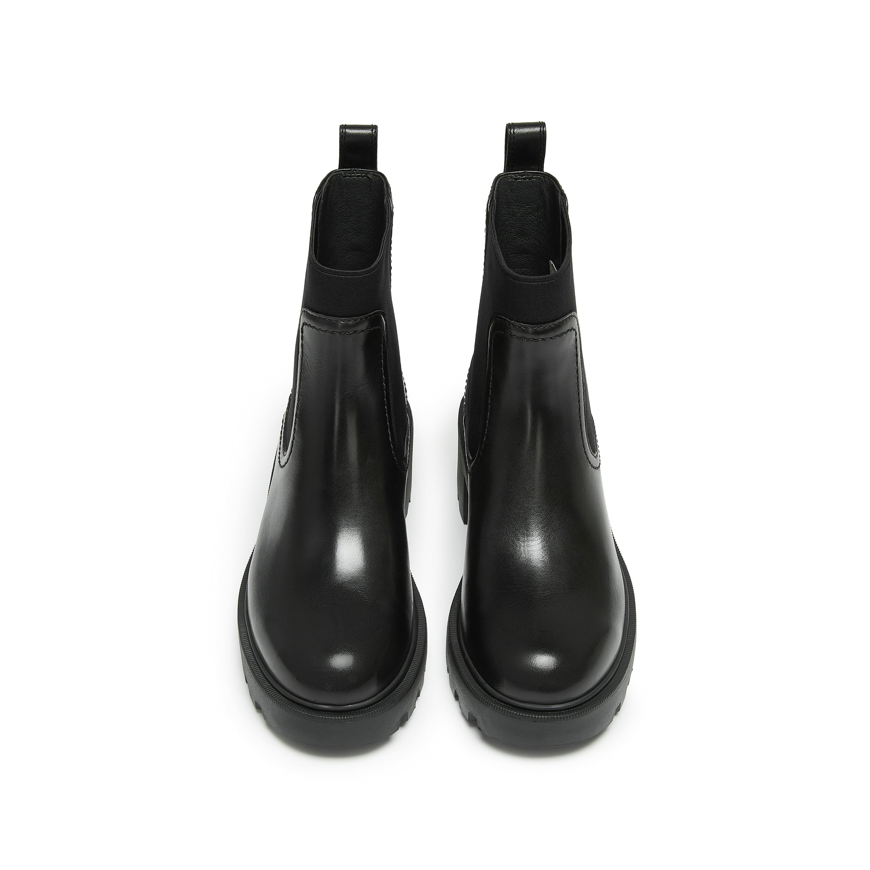 Black Chunky Block-Heel Chelsea Boots with Brass Hardware