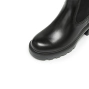 Black Chunky Block-Heel Chelsea Boots with Brass Hardware