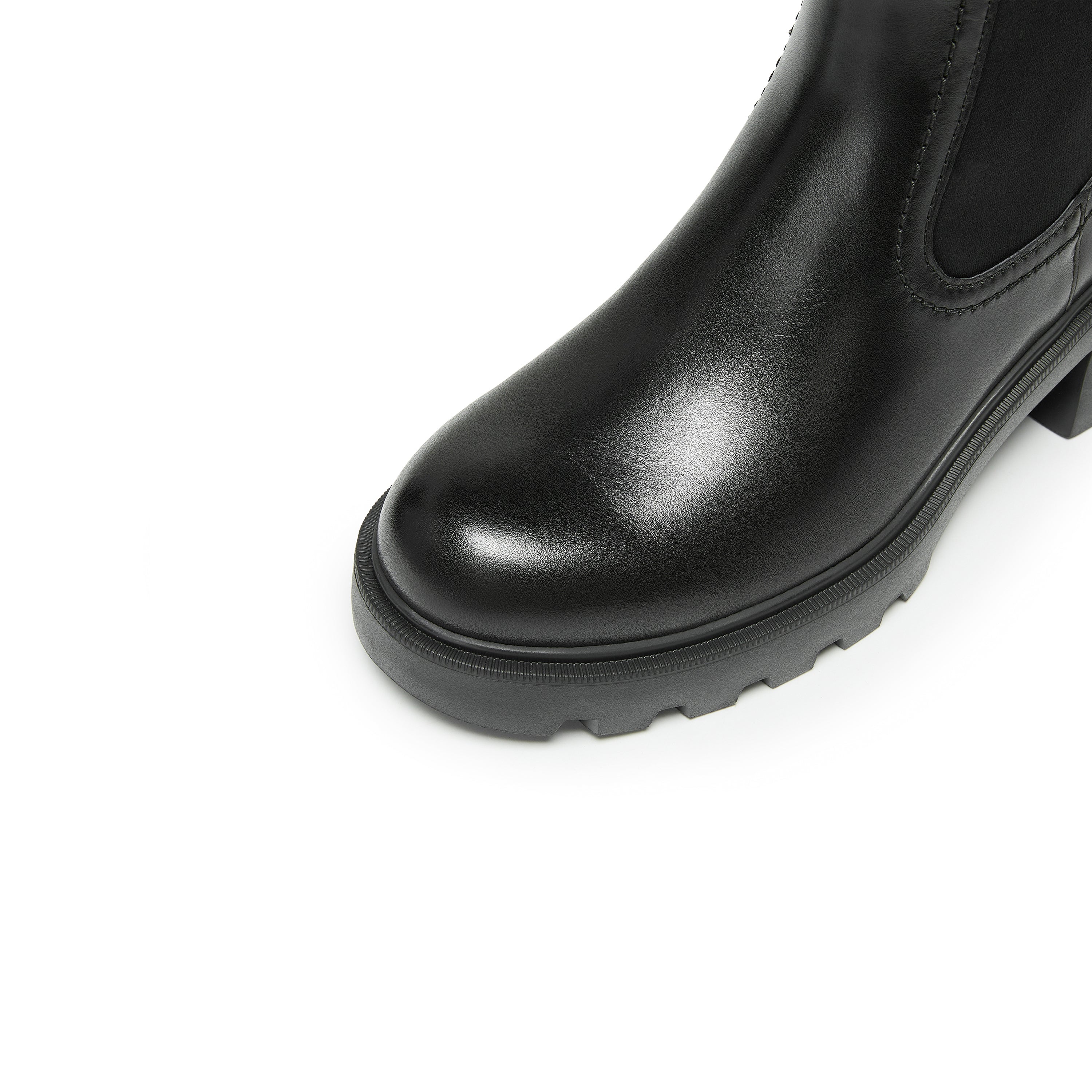 Black Chunky Block-Heel Chelsea Boots with Brass Hardware