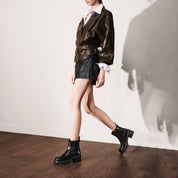 Black Chunky Block-Heel Chelsea Boots with Brass Hardware