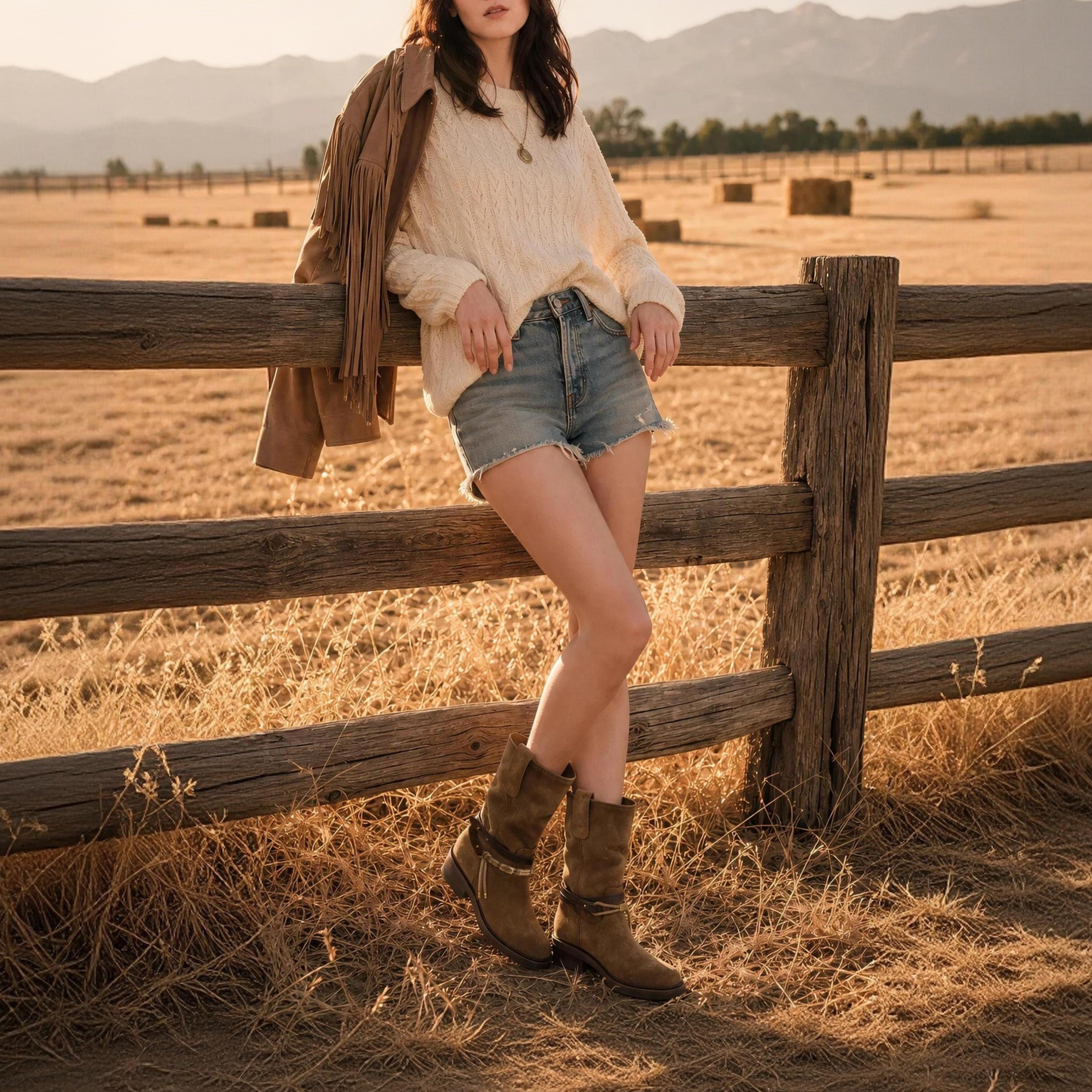 Taupe Suede Belted Metal Tag Mid-Calf Boots