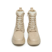 Taupe Suede Platform Combat Boots with Faux Fur Tongue