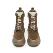 Brown Suede Platform Combat Boots with Faux Fur Tongue
