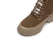Brown Suede Platform Combat Boots with Faux Fur Tongue