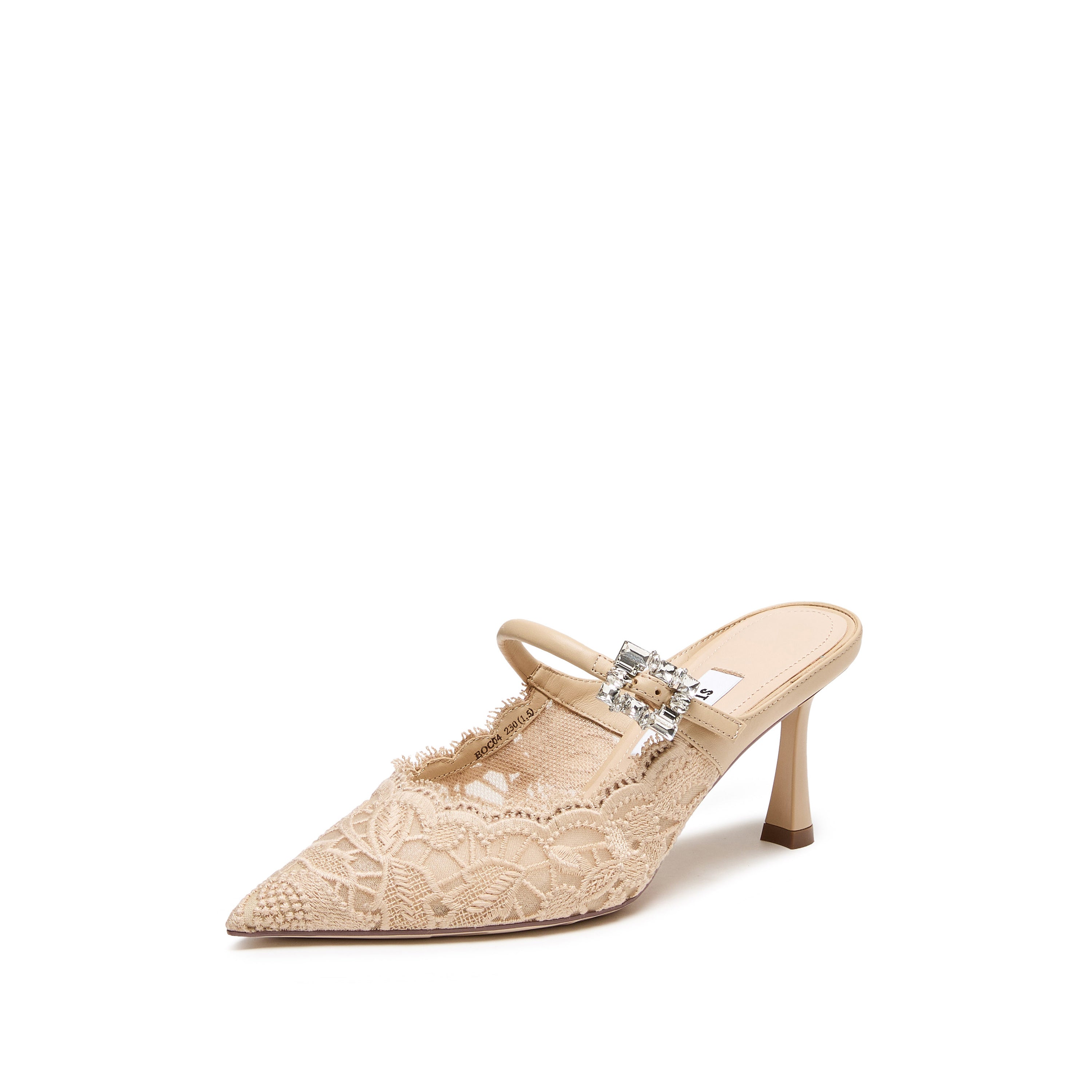 Beige Lace Bow Mule Pumps