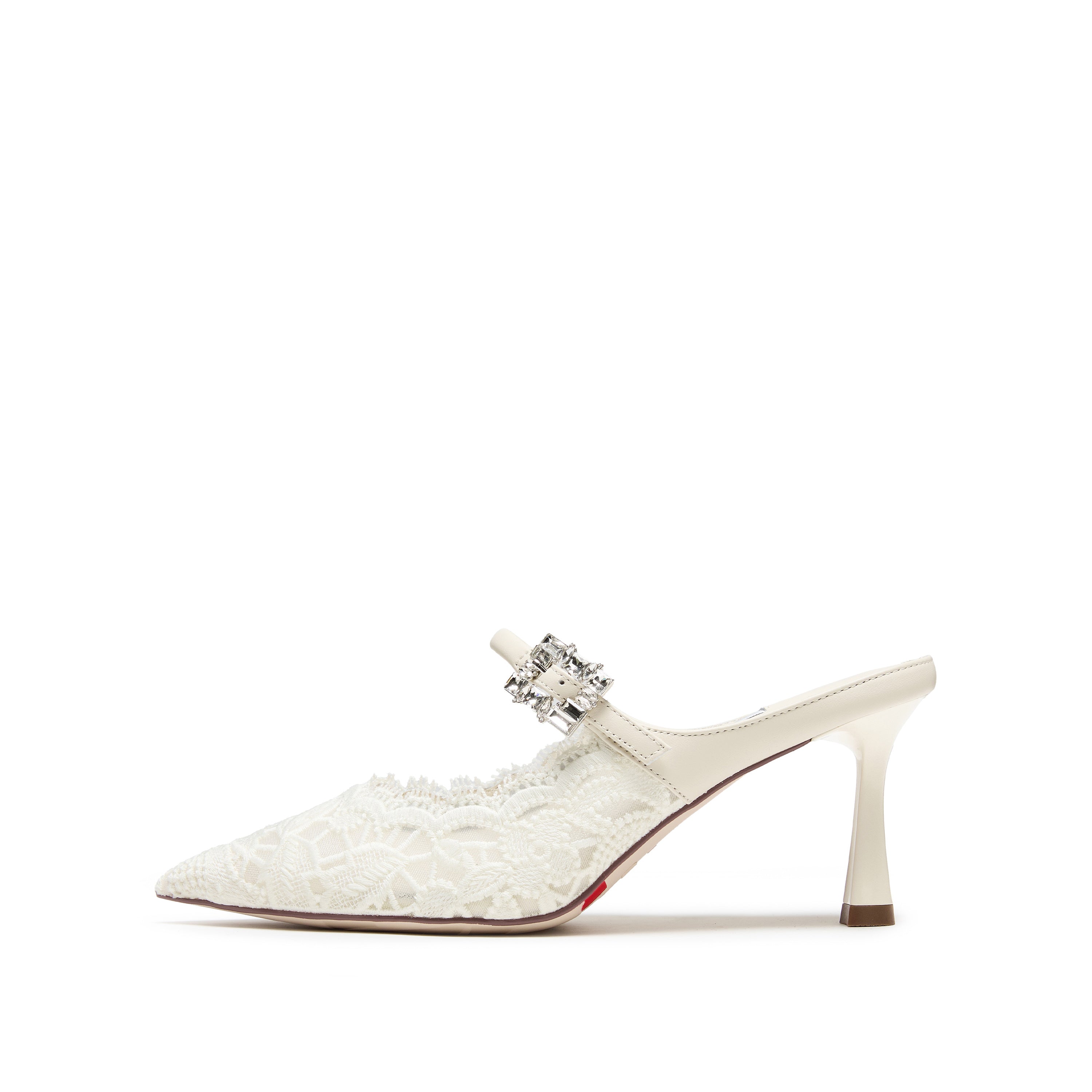 White Lace Bow Mule Pumps