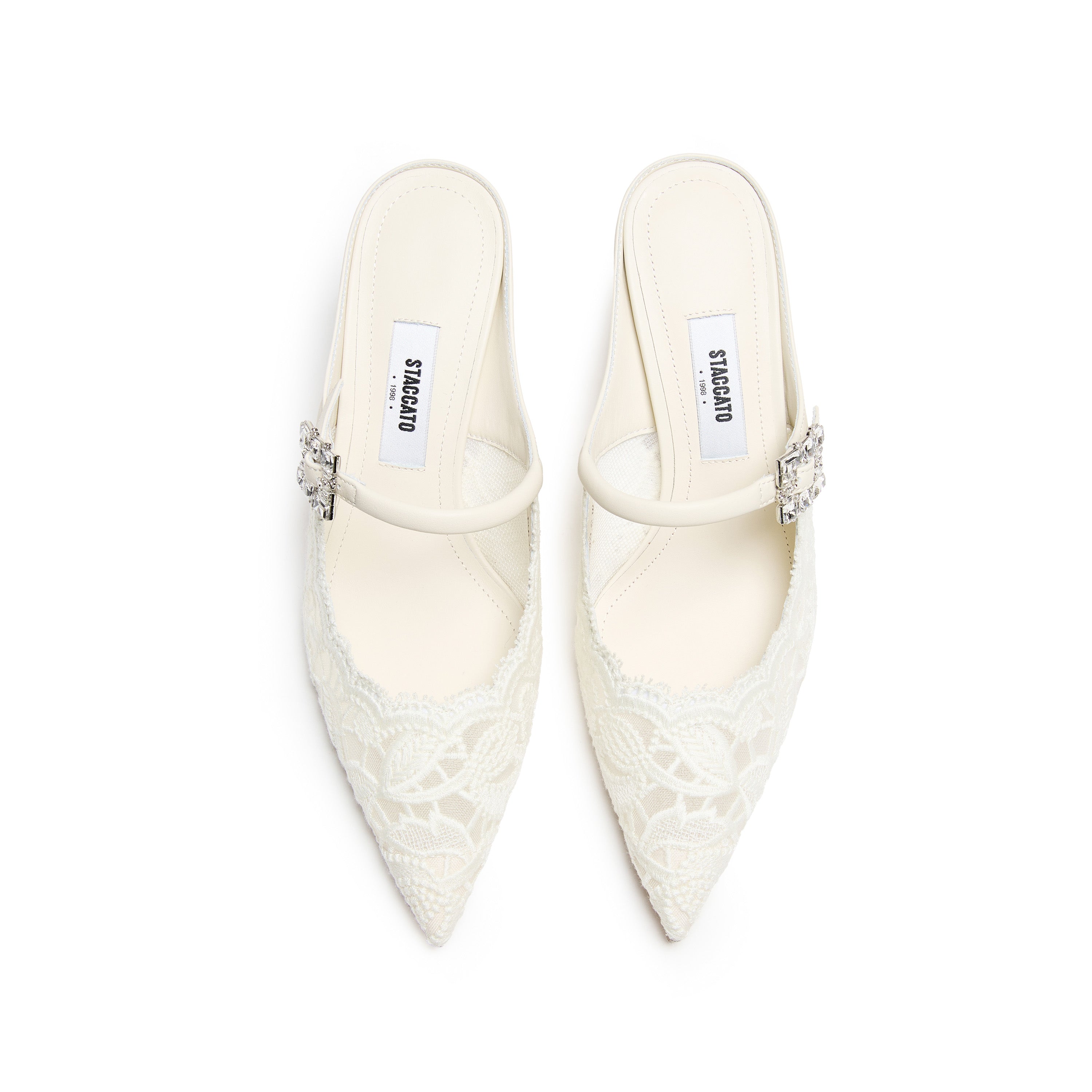 White Lace Bow Mule Pumps