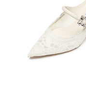 White Lace Bow Mule Pumps