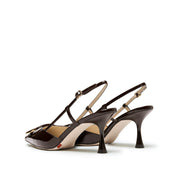 Dark Brown Patent Slingback Buckle Heels