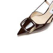 Dark Brown Patent Slingback Buckle Heels