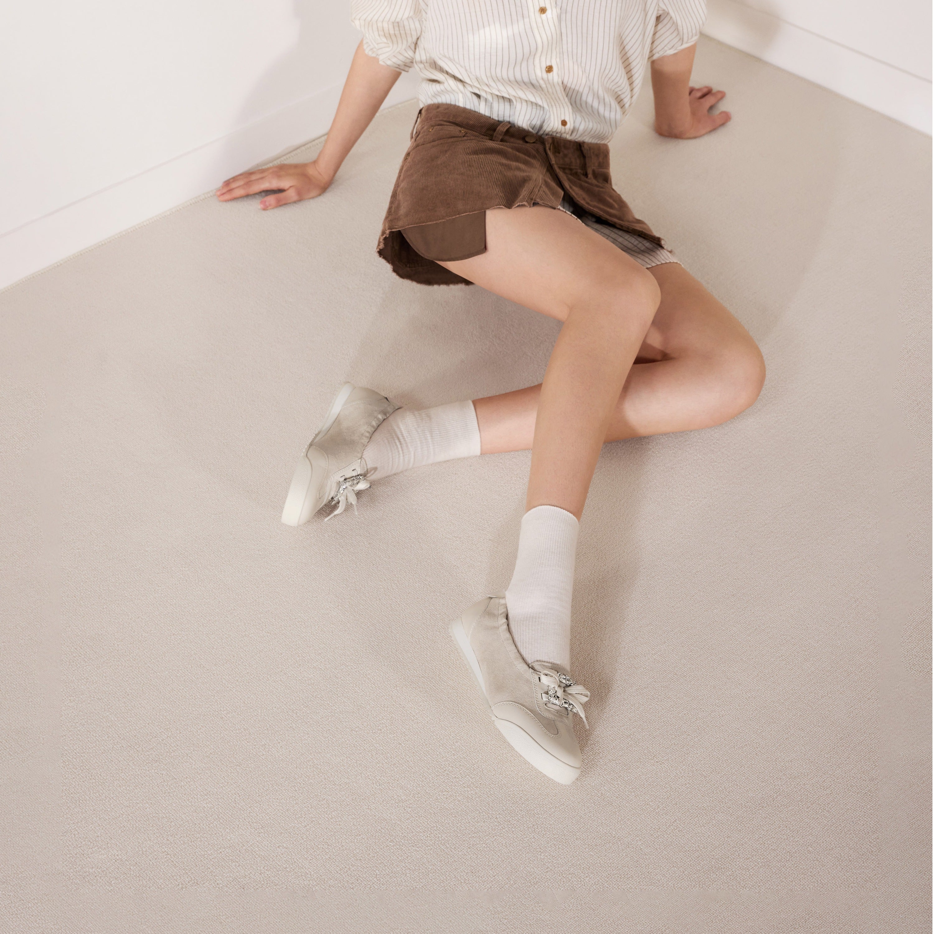 Beige Bow Casual Flats