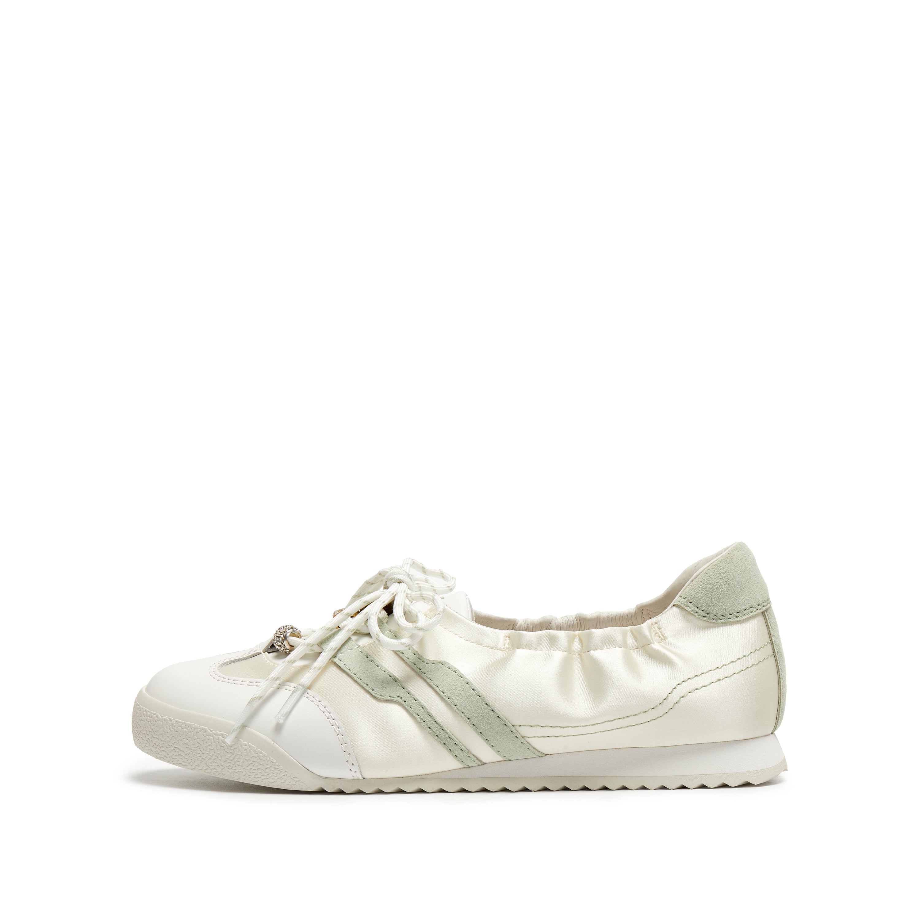 White Mint Patch Leather Ballerina Trainers