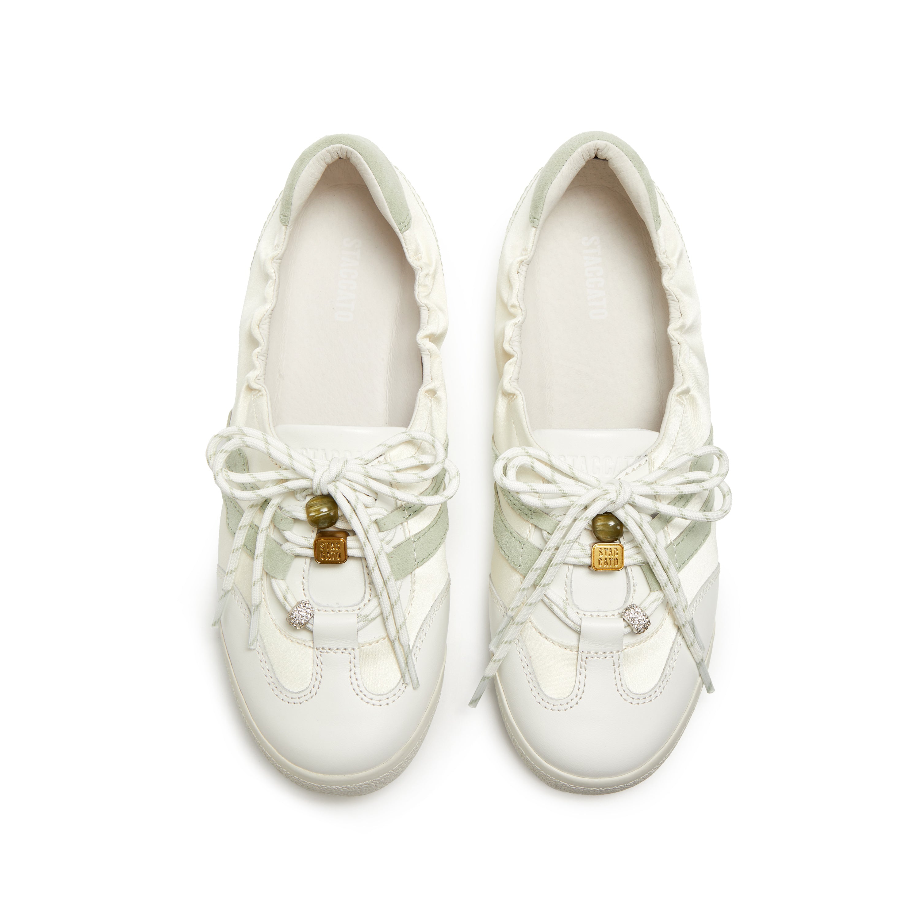 White Mint Patch Leather Ballerina Trainers